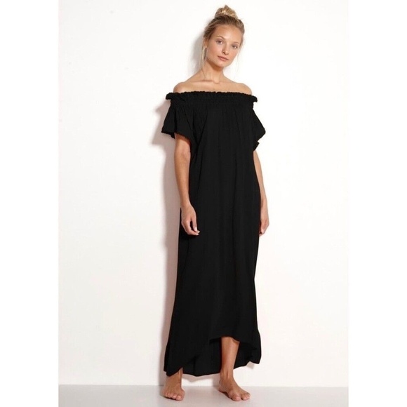 WATERCULT Smocked Maxi Dress Blue Beach Cover Up Fringed Resortwear Summer Small - Picture 3 of 13